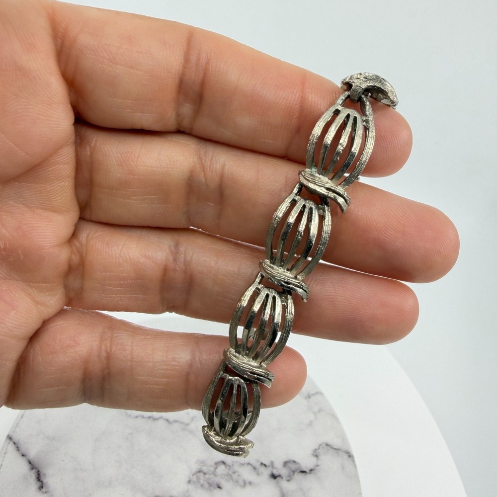 Silver Tone Chunky Cage Link Bracelet Statement Jewelry Boho Festival Chic Gift